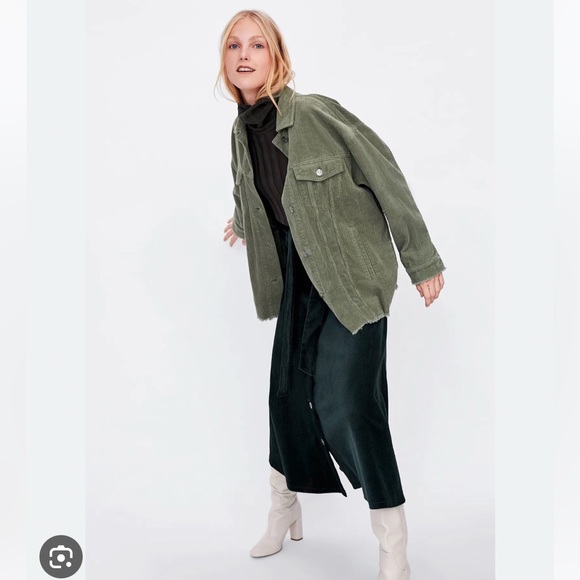 ZARA Oversized Corduroy Shirt Jacket Shaket Outwear Blazer Khaki Olive Green XS - Picture 6 of 14